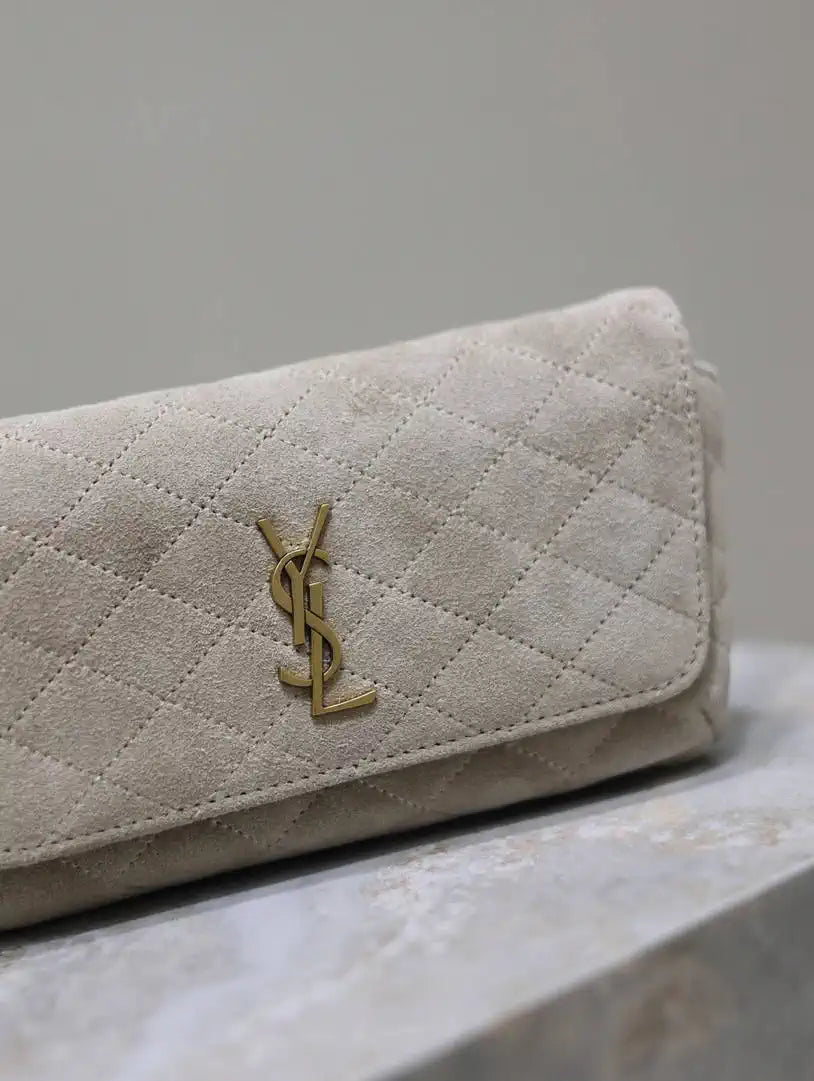 YSL 742579 GABY Chain bag in lambskin Beige Suede Leather