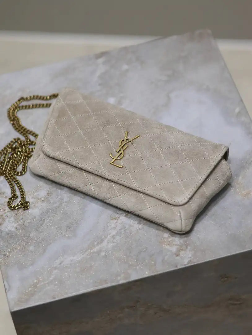 YSL 742579 GABY Chain bag in lambskin Beige Suede Leather