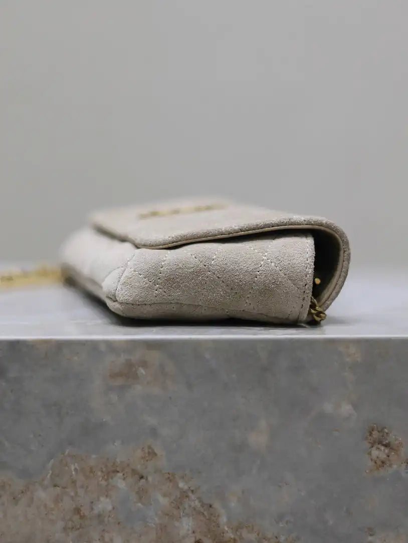 YSL 742579 GABY Chain bag in lambskin Beige Suede Leather