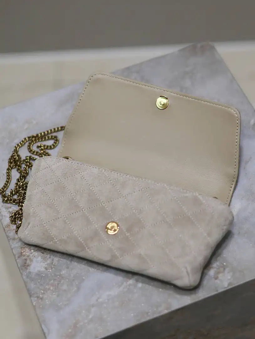 YSL 742579 GABY Chain bag in lambskin Beige Suede Leather