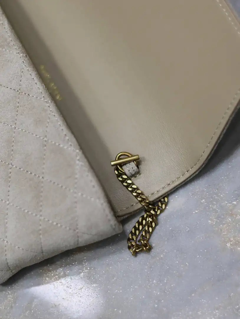 YSL 742579 GABY Chain bag in lambskin Beige Suede Leather