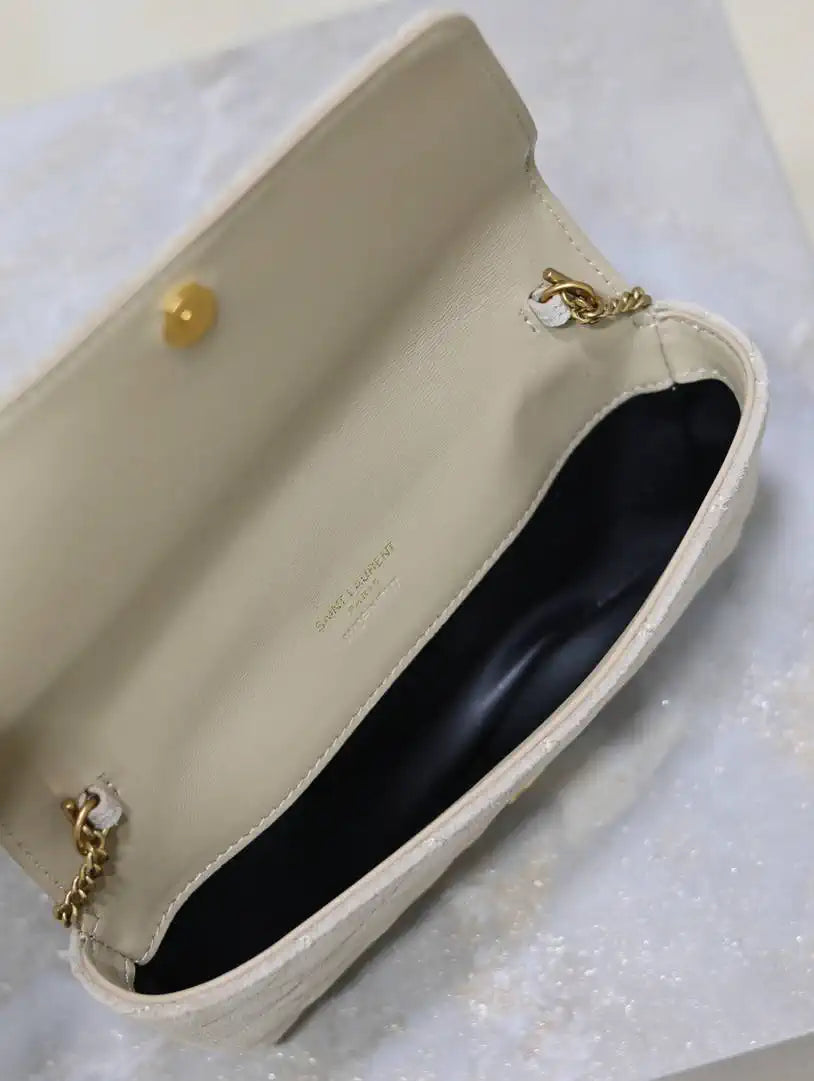 YSL 742579 GABY Chain bag in lambskin Beige Suede Leather