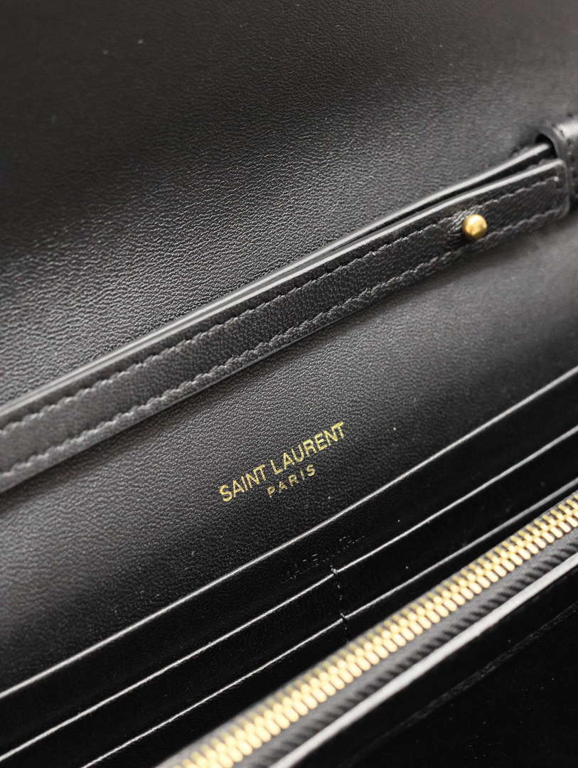 YSL 743346 Cassandre Matelass¨¦ Carr¨¦ Chain Wallet In Quilted Leather Black