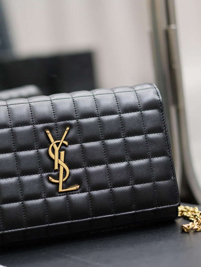 YSL 743346 Cassandre Matelass¨¦ Carr¨¦ Chain Wallet In Quilted Leather Black