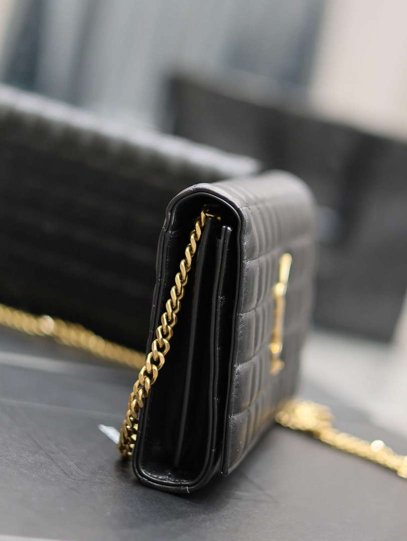 YSL 743346 Cassandre Matelass¨¦ Carr¨¦ Chain Wallet In Quilted Leather Black