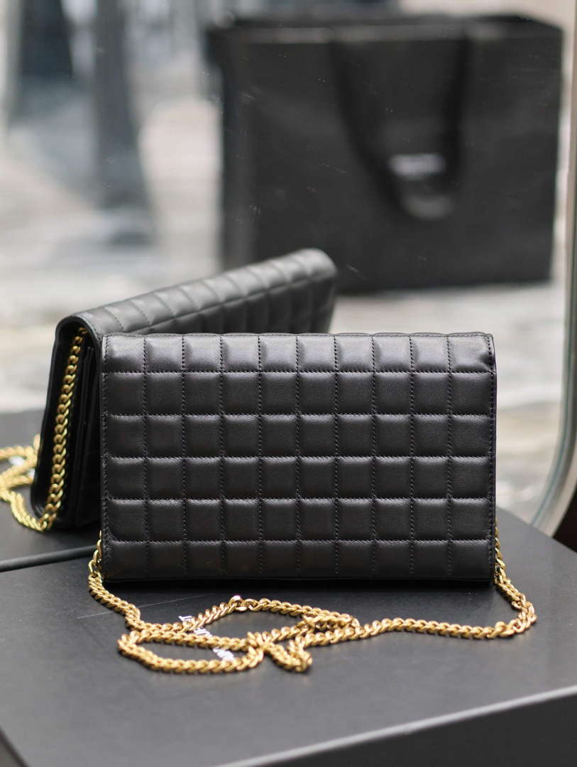 YSL 743346 Cassandre Matelass¨¦ Carr¨¦ Chain Wallet In Quilted Leather Black
