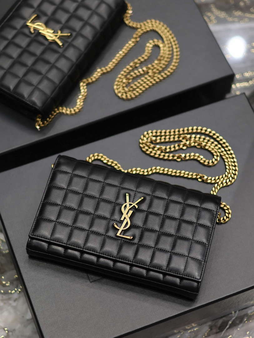 YSL 743346 Cassandre Matelass¨¦ Carr¨¦ Chain Wallet In Quilted Leather Black