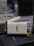YSL 743346 Cassandre Matelass¨¦ Carr¨¦ Chain Wallet In Quilted Leather White