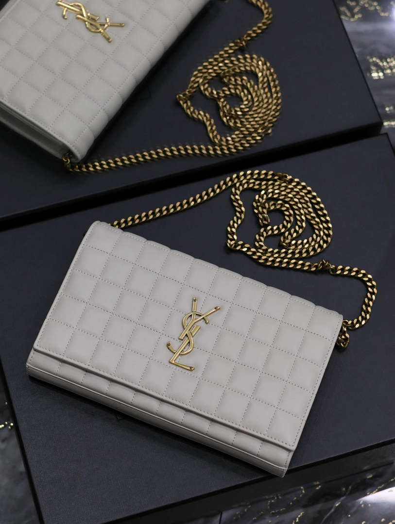 YSL 743346 Cassandre Matelass¨¦ Carr¨¦ Chain Wallet In Quilted Leather White