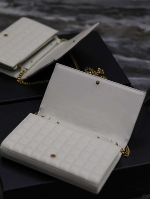 YSL 743346 Cassandre Matelass¨¦ Carr¨¦ Chain Wallet In Quilted Leather White - Default Title - View 4