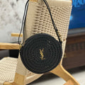 YSL 744292 Saint Laurent Round Bag In Black Raffia And Vegetable-Tanned Leather - Default Title - View 1