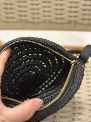 YSL 744292 Saint Laurent Round Bag In Black Raffia And Vegetable-Tanned Leather - Default Title - View 8