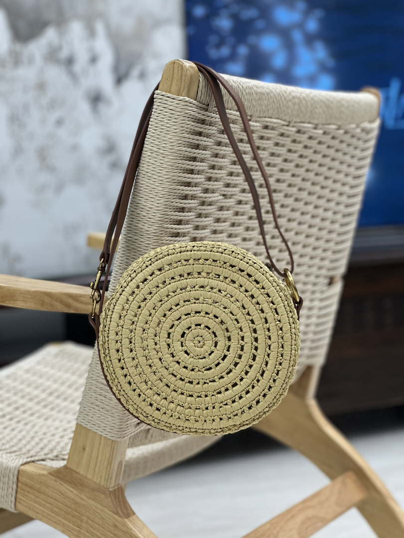YSL 744292 Saint Laurent Round Bag In Raffia And Vegetable-Tanned Leather - Default Title - View 6
