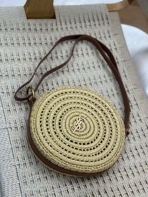 YSL 744292 Saint Laurent Round Bag In Raffia And Vegetable-Tanned Leather - Default Title - View 7