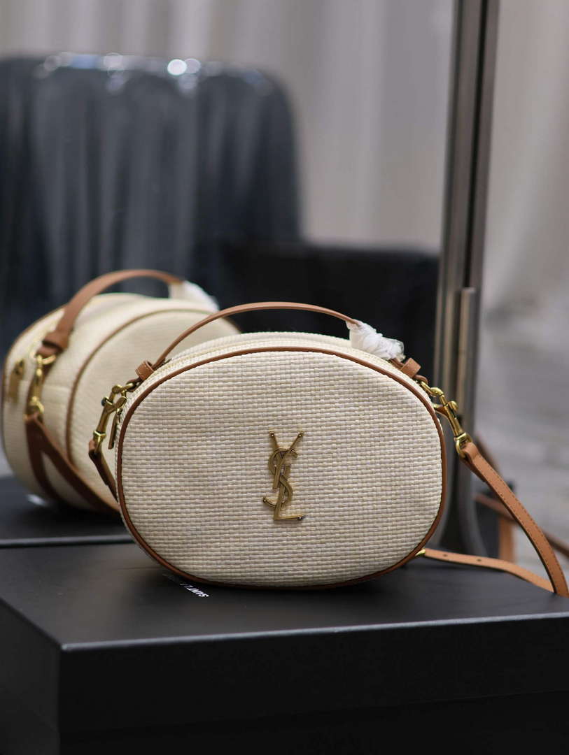 YSL 744579 Camera Bag In Raffia And Vegetable-Tanned Leather - Default Title - View 1
