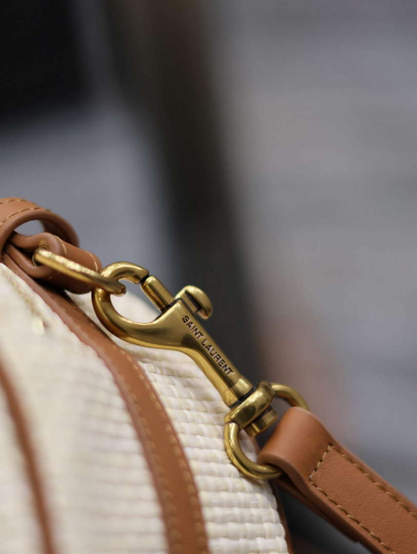 YSL 744579 Camera Bag In Raffia And Vegetable-Tanned Leather