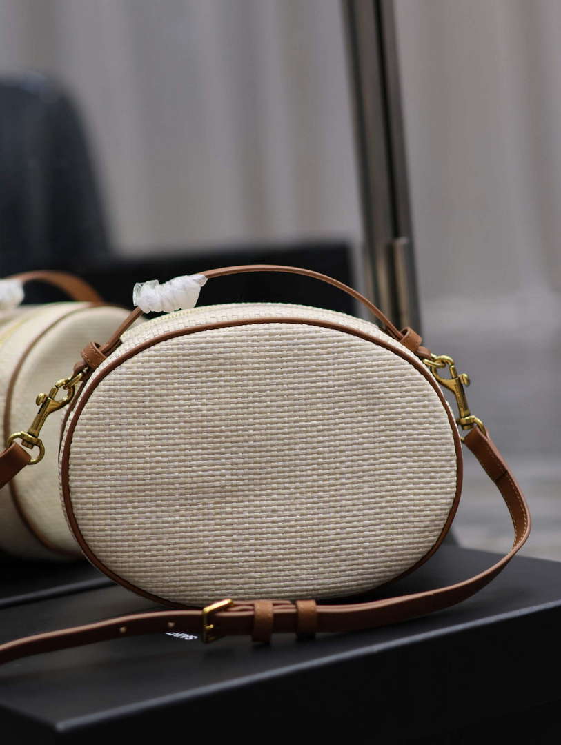 YSL 744579 Camera Bag In Raffia And Vegetable-Tanned Leather