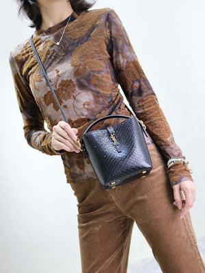 YSL 749036 LE 37 small in alligator Black snake print - Default Title - View 3