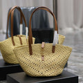 YSL 751240 Panier Small In Raffia And Vegetable-Tanned Leather Apricot - Default Title - View 1