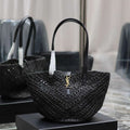 YSL 751240 Panier Small In Raffia And Vegetable-Tanned Leather Black - Default Title - View 1