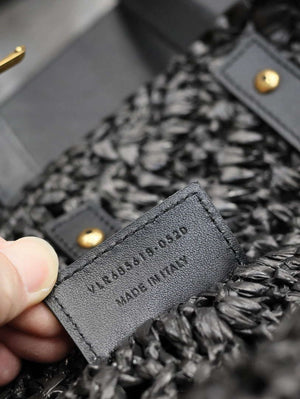 YSL 751240 Panier Small In Raffia And Vegetable-Tanned Leather Black - Default Title - View 8