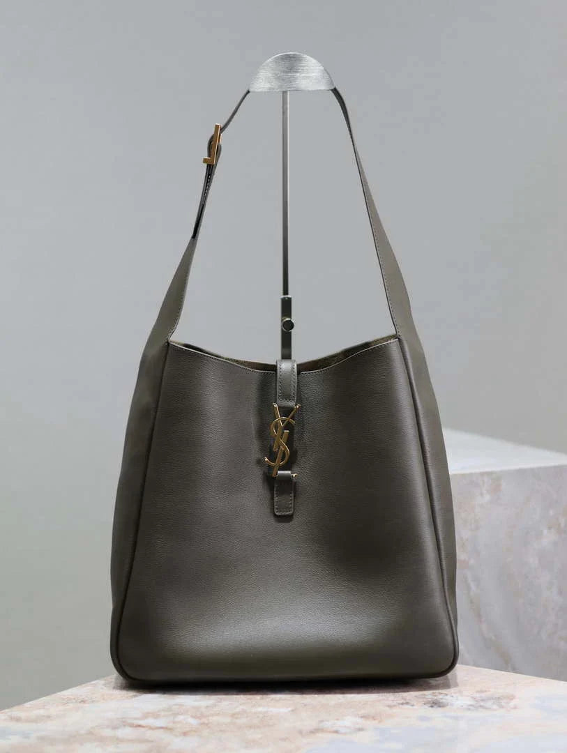 YSL 753837 Le 5 ¨¤ 7 Supple Large In Smooth Leather Drak Green