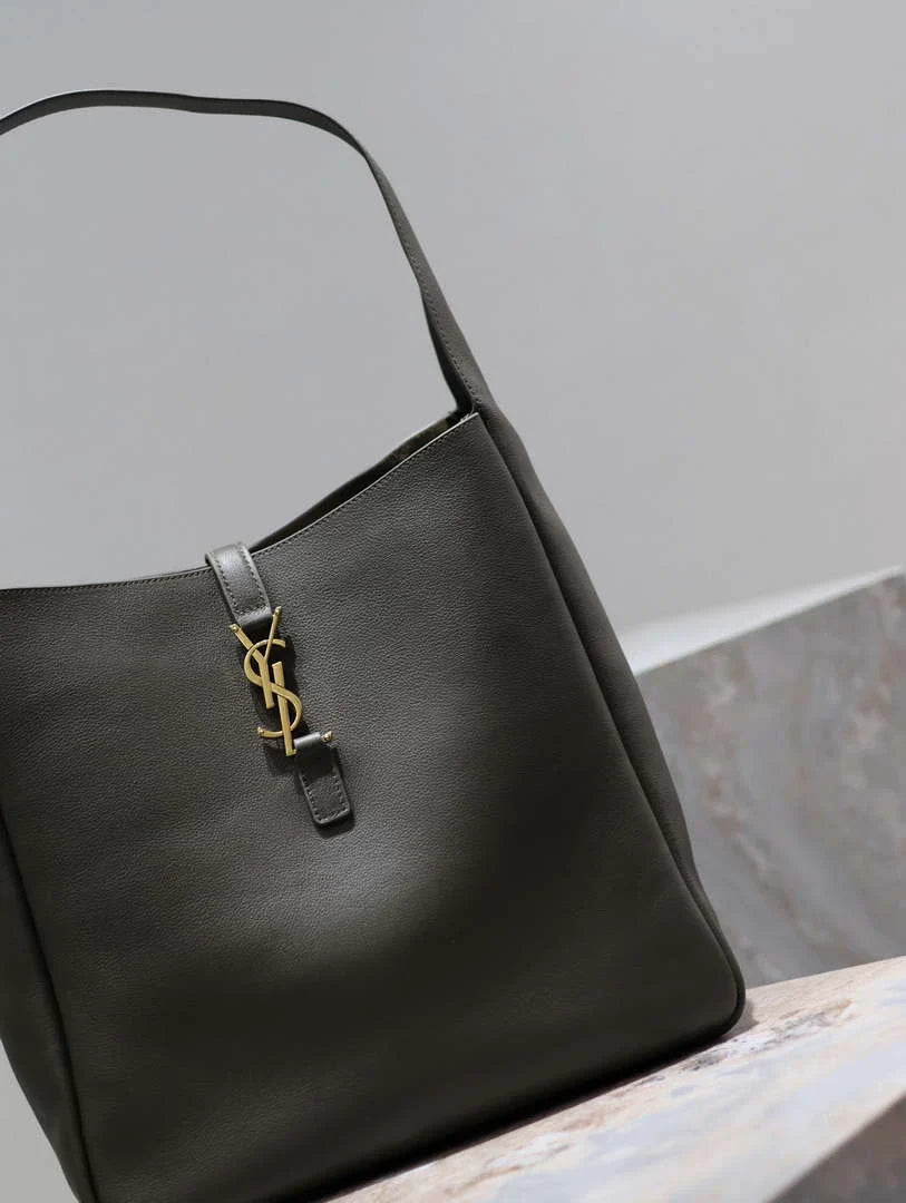 YSL 753837 Le 5 ¨¤ 7 Supple Large In Smooth Leather Drak Green