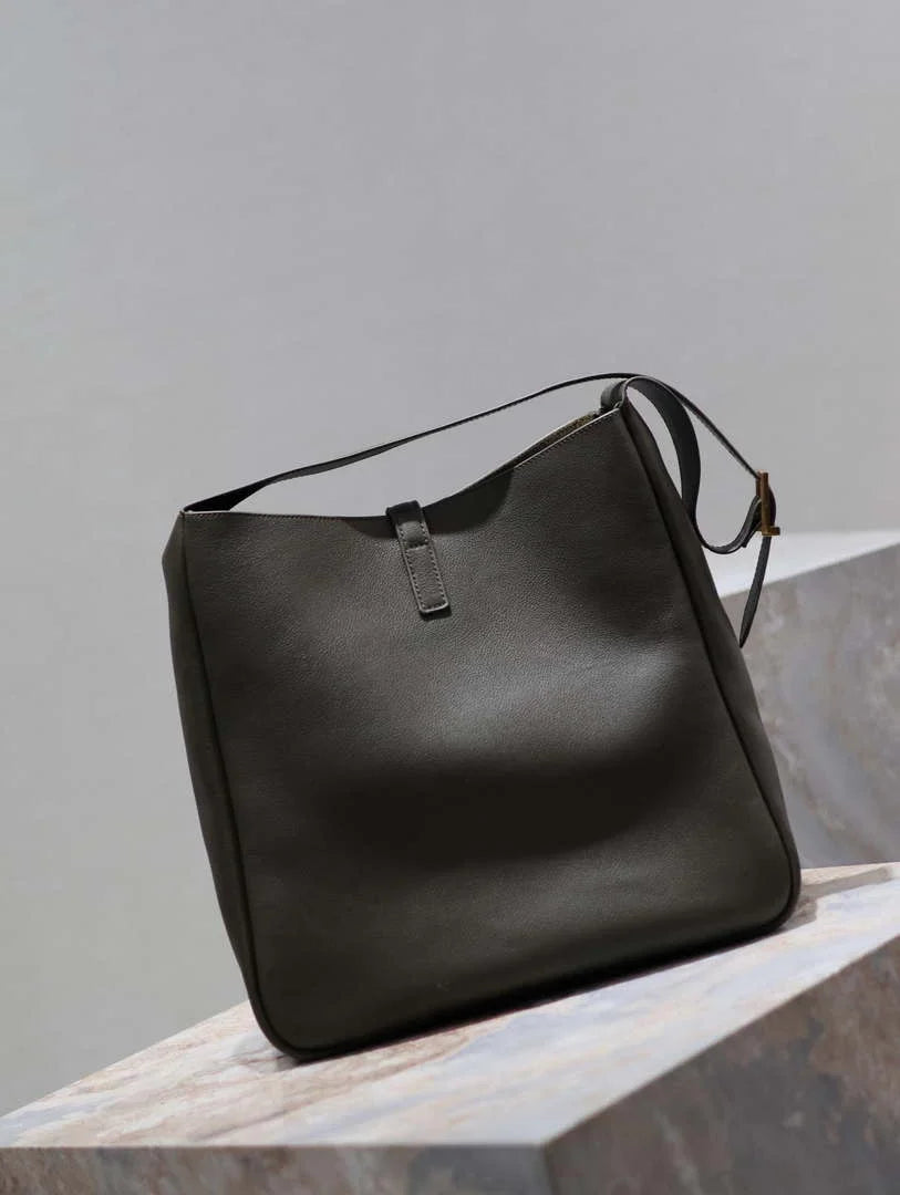 YSL 753837 Le 5 ¨¤ 7 Supple Large In Smooth Leather Drak Green