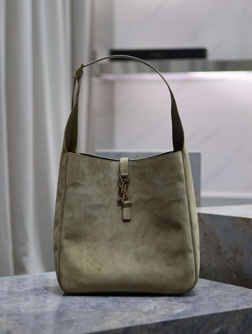YSL 753837 LE 5 A 7 Supple Large In Suede Barley Green - Default Title - View 1