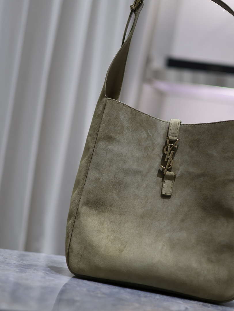 YSL 753837 LE 5 A 7 Supple Large In Suede Barley Green