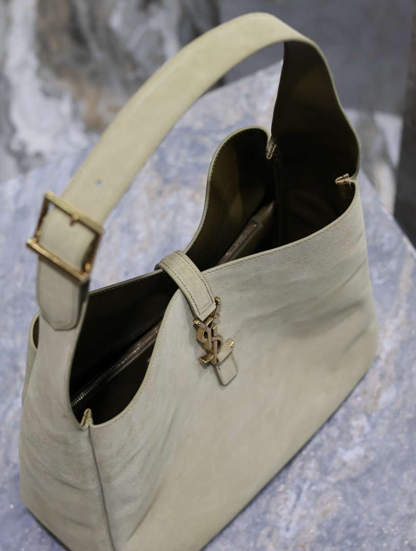 YSL 753837 LE 5 A 7 Supple Large In Suede Barley Green