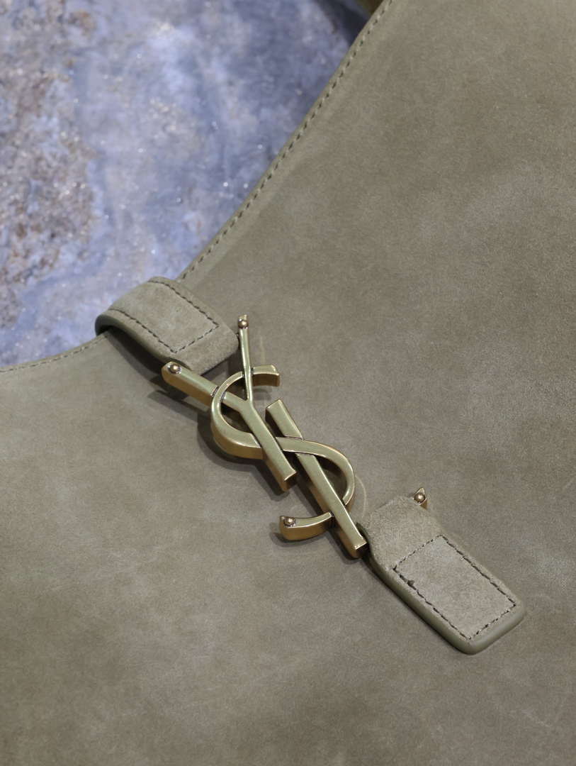 YSL 753837 LE 5 A 7 Supple Large In Suede Barley Green