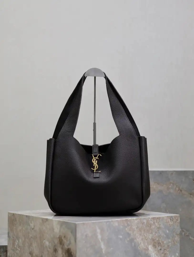 YSL 763435 LE 5 ¨¤ 7 BEA IN GRAINED LEATHER Black Gold