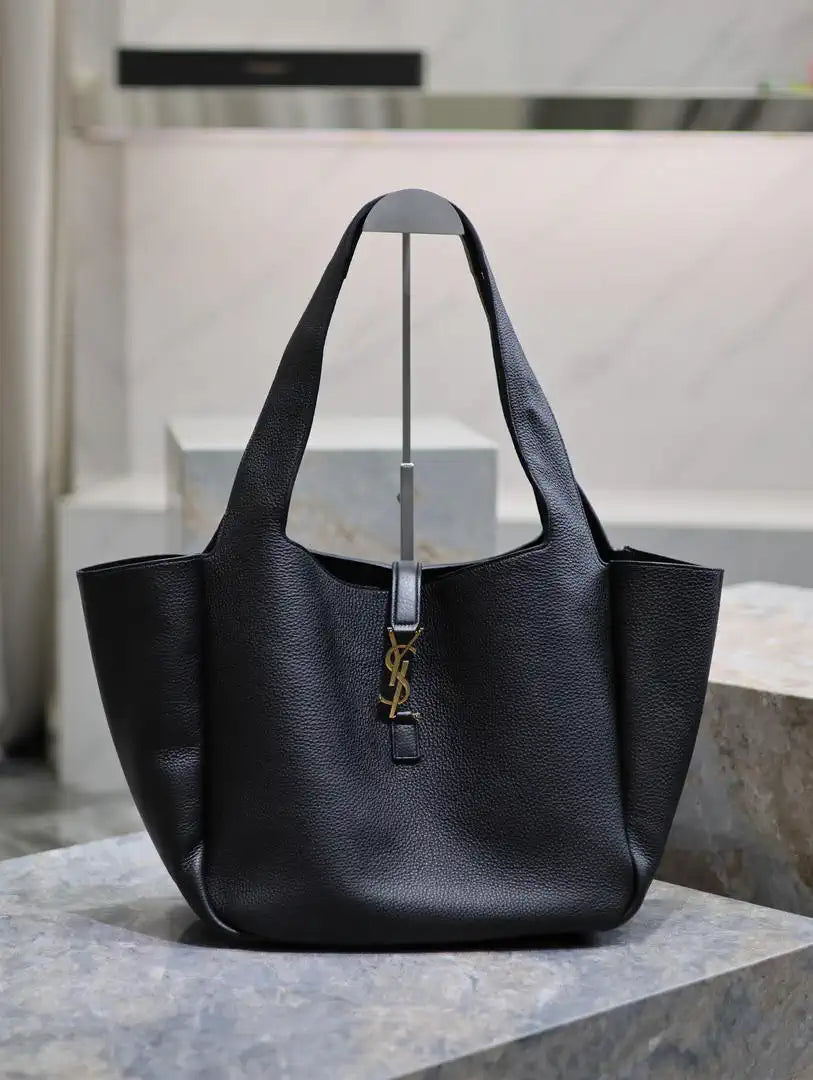 YSL 763435 LE 5 ¨¤ 7 BEA IN GRAINED LEATHER Black Gold