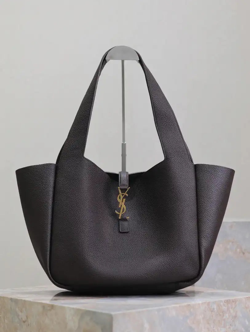 YSL 763435 LE 5 ¨¤ 7 BEA IN GRAINED LEATHER Dark Brown