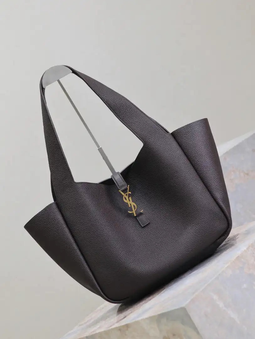 YSL 763435 LE 5 ¨¤ 7 BEA IN GRAINED LEATHER Dark Brown