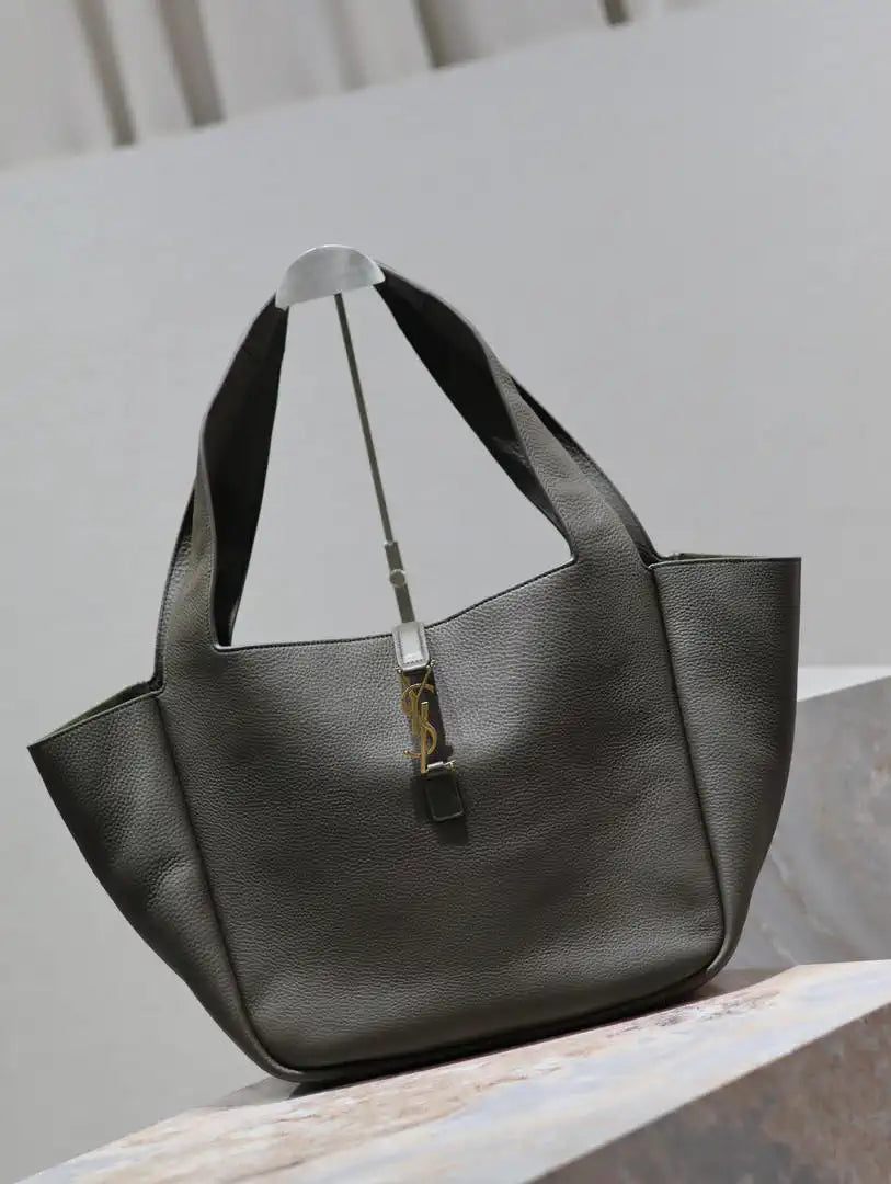 YSL 763435 LE 5 ¨¤ 7 BEA IN GRAINED LEATHER Dark Green