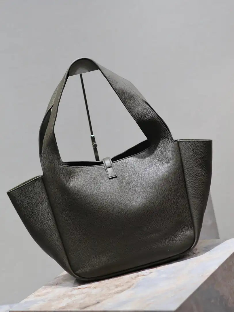 YSL 763435 LE 5 ¨¤ 7 BEA IN GRAINED LEATHER Dark Green