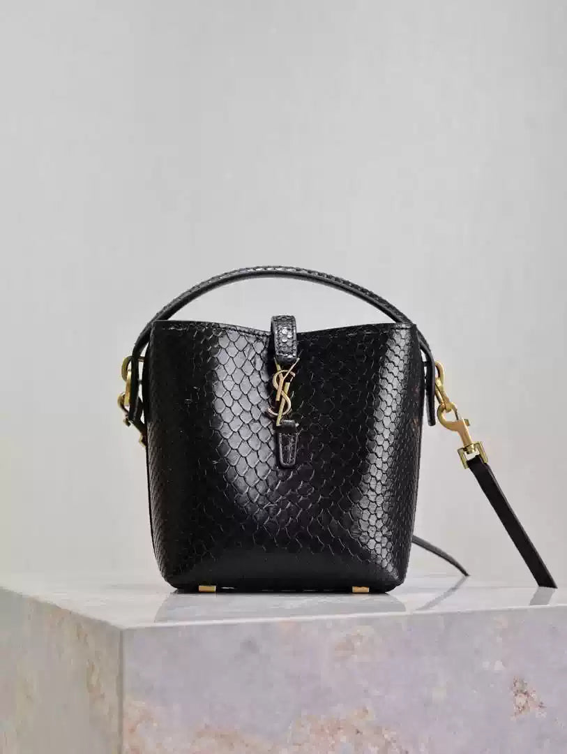 YSL 765870 LE 37 Mini in Black Lambskin leather Snake pattern
