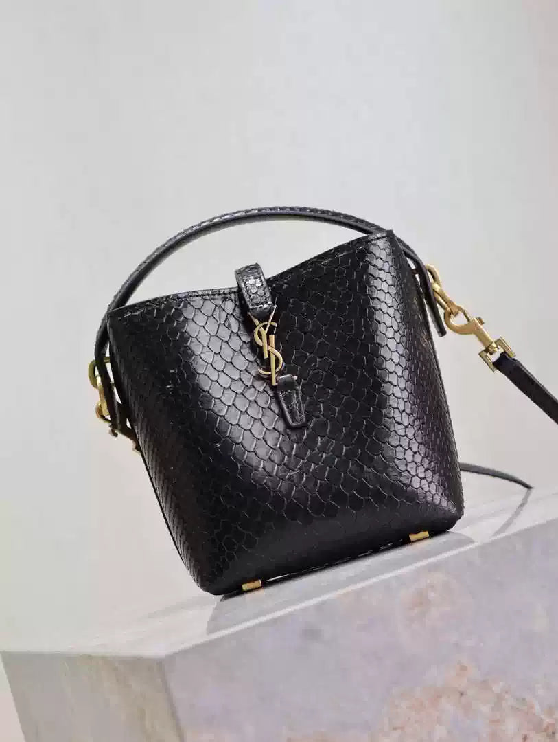 YSL 765870 LE 37 Mini in Black Lambskin leather Snake pattern