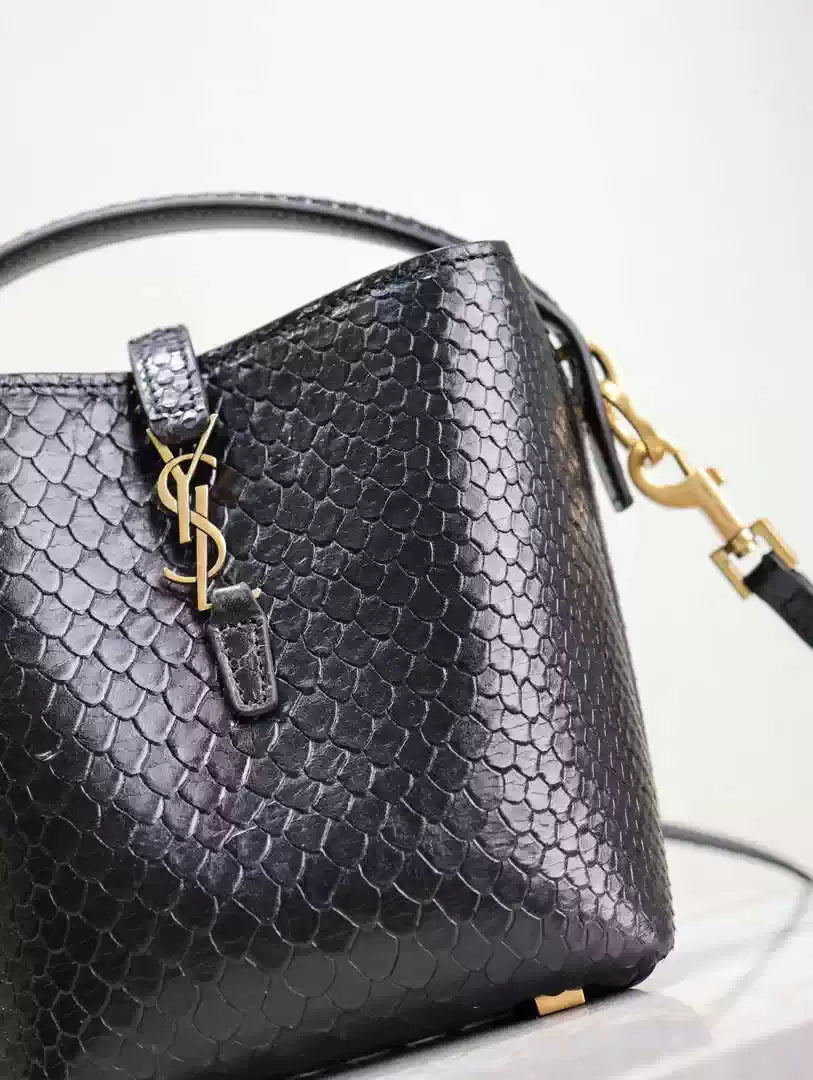 YSL 765870 LE 37 Mini in Black Lambskin leather Snake pattern