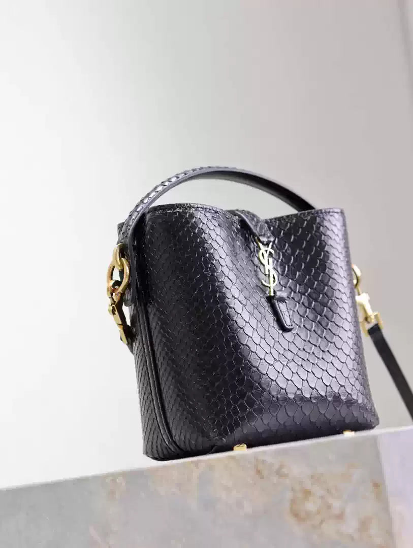 YSL 765870 LE 37 Mini in Black Lambskin leather Snake pattern