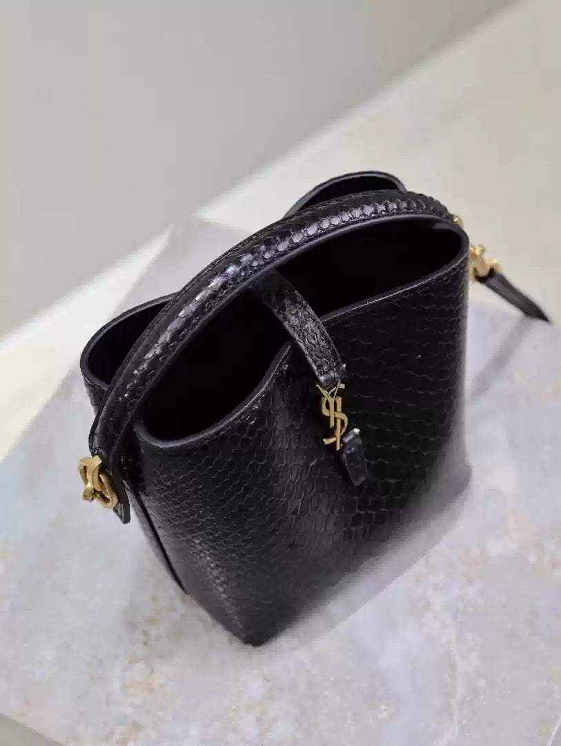 YSL 765870 LE 37 Mini in Black Lambskin leather Snake pattern
