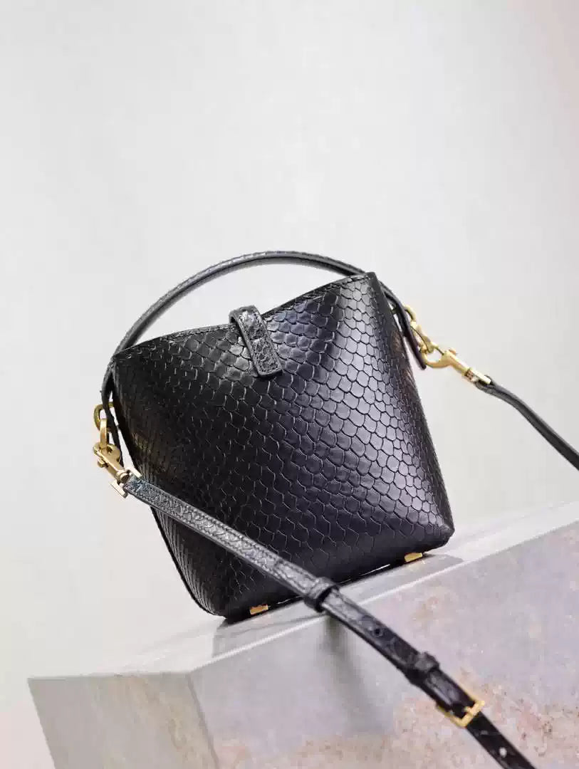 YSL 765870 LE 37 Mini in Black Lambskin leather Snake pattern