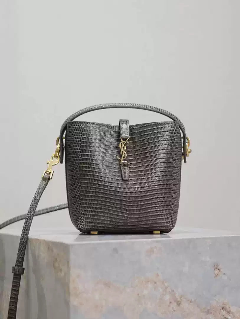YSL 765870 LE 37 Mini in Dark Green Lambskin leather Lizard pattern - Default Title - View 1