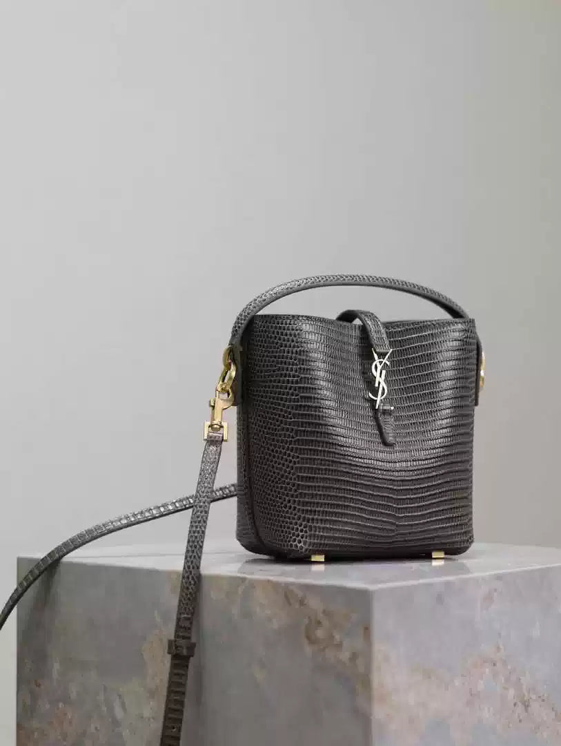 YSL 765870 LE 37 Mini in Dark Green Lambskin leather Lizard pattern