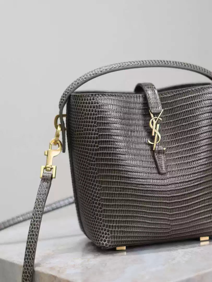 YSL 765870 LE 37 Mini in Dark Green Lambskin leather Lizard pattern