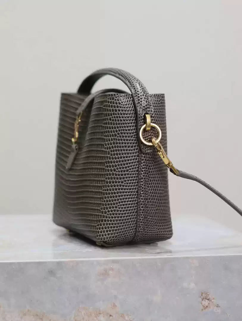 YSL 765870 LE 37 Mini in Dark Green Lambskin leather Lizard pattern