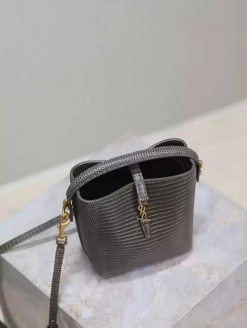 YSL 765870 LE 37 Mini in Dark Green Lambskin leather Lizard pattern