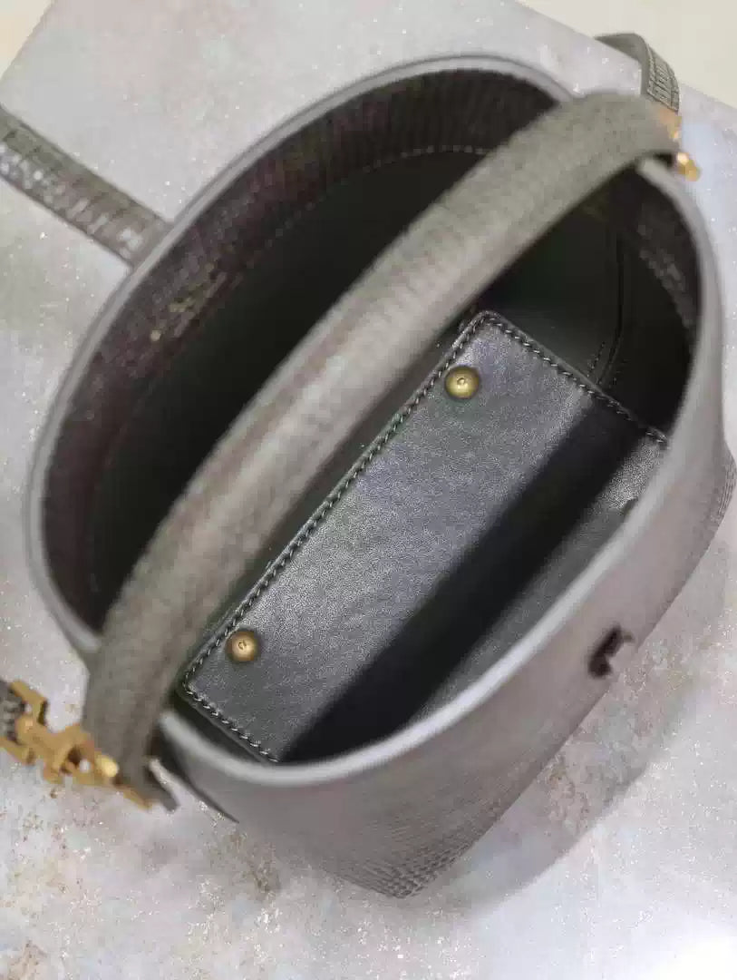 YSL 765870 LE 37 Mini in Dark Green Lambskin leather Lizard pattern
